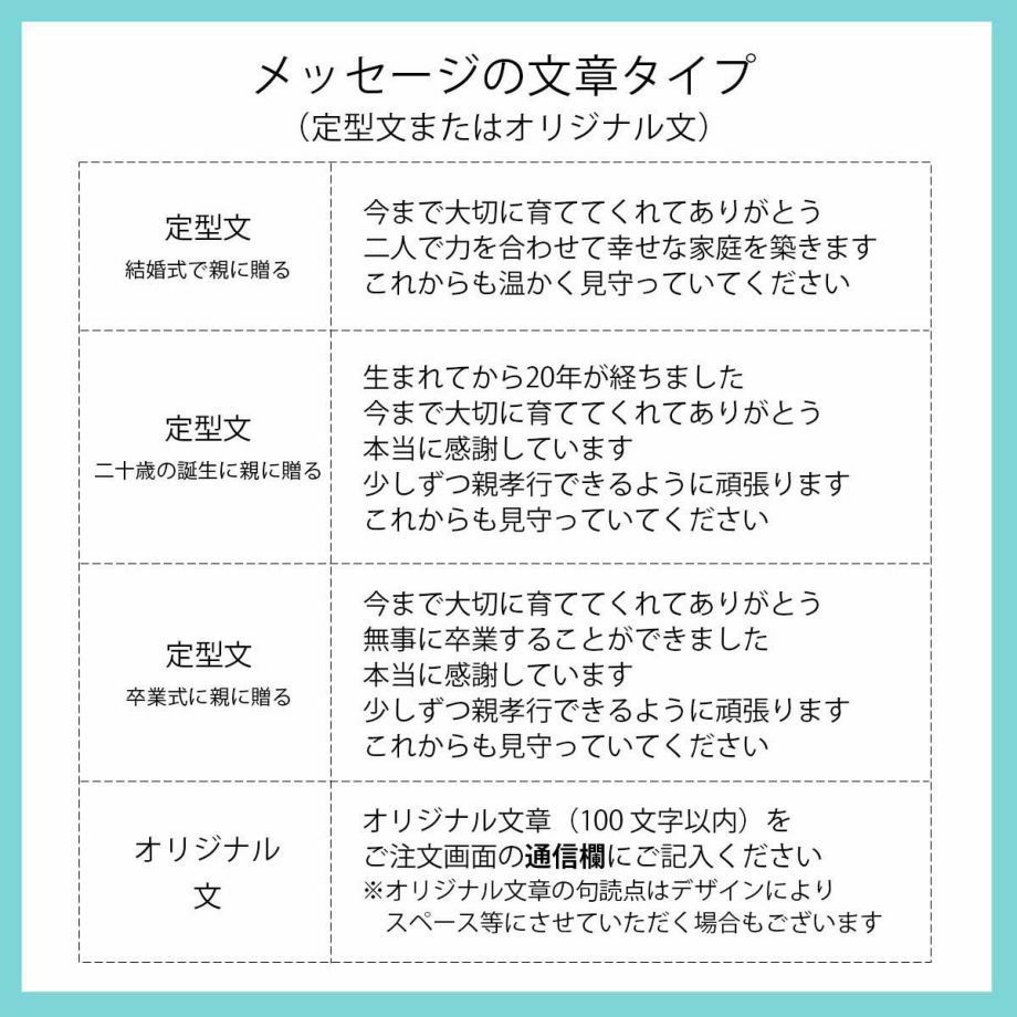 メッセージの文章は定型文orオリジナル文から選べます