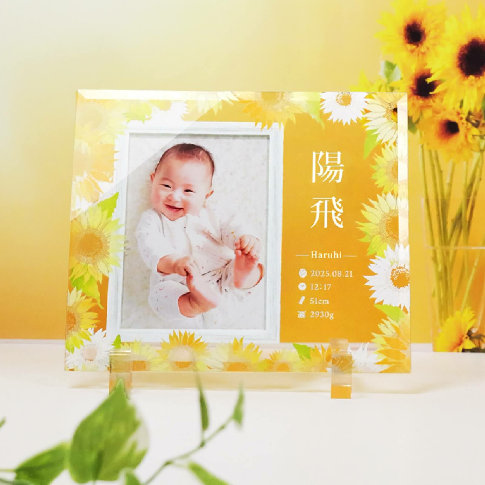 赤ちゃん誕生の記念に！写真を入れ替えできる フレーム仕様の命名書