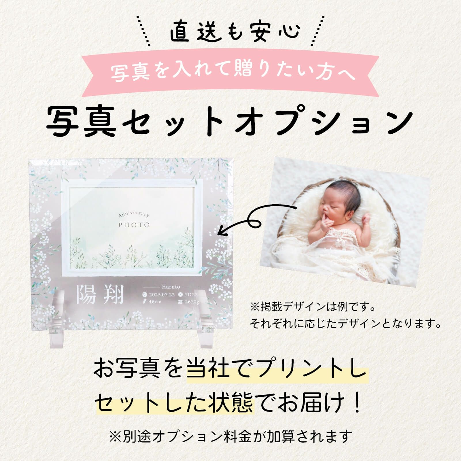 直送も安心写真をセットした状態でお届けするオプションについて