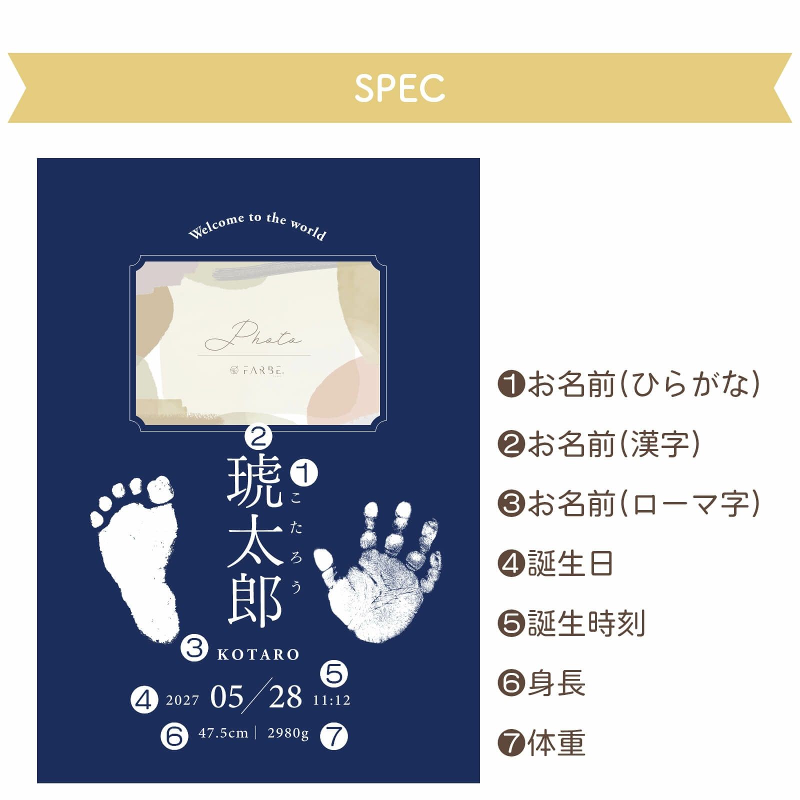 フォトフレーム命名書名入れ項目