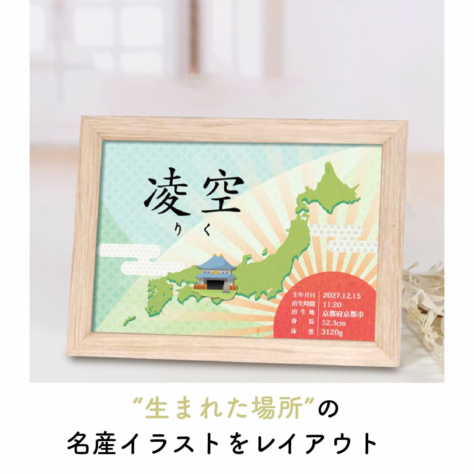 “生まれた場所”の名産イラストをレイアウト