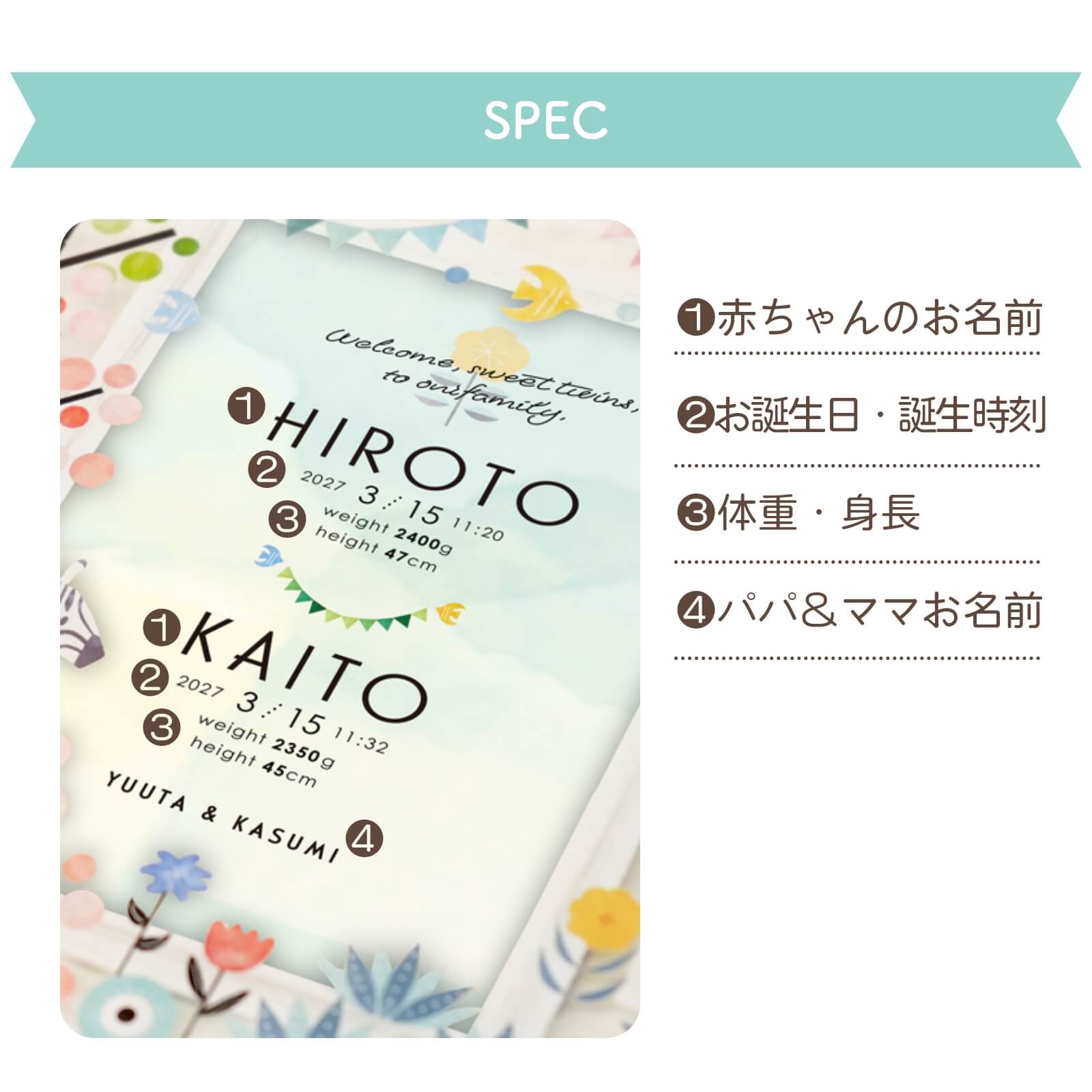 ガラスフォトフレーム命名書名入れ項目