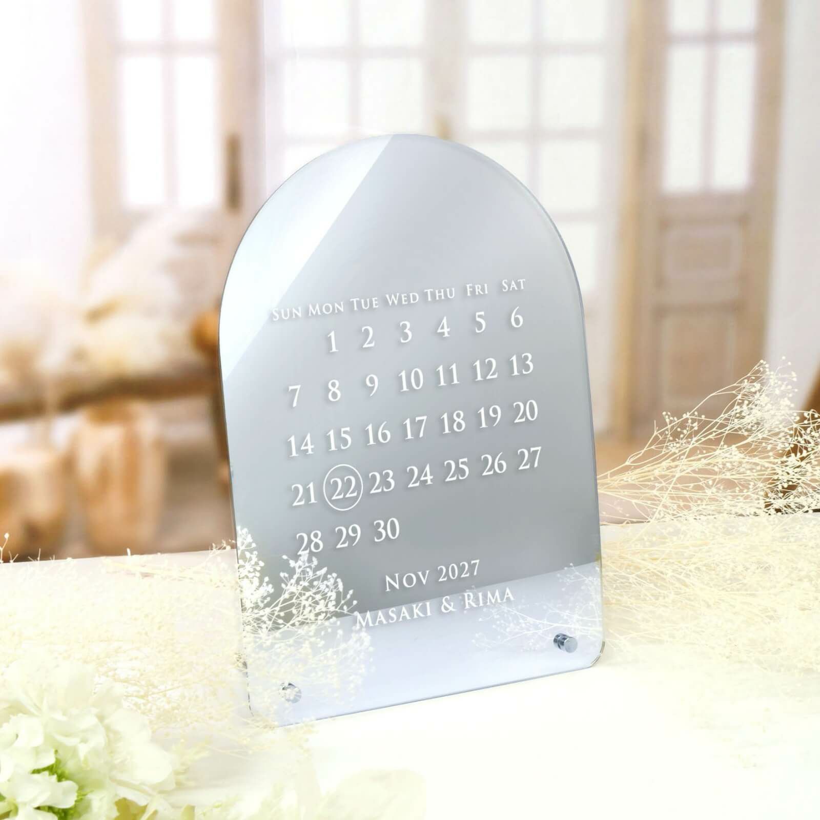 卓上カレンダーミラーボードは指定の日付に丸つけします