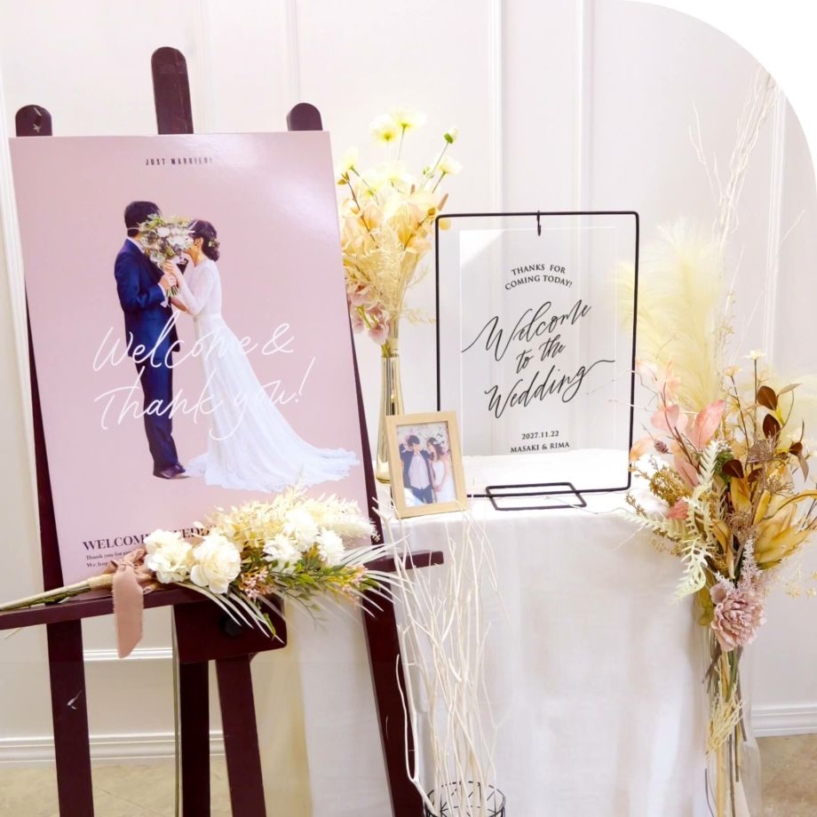 おしゃれにウェルカムスペースに飾るアイアンスタンドウェルカムボード