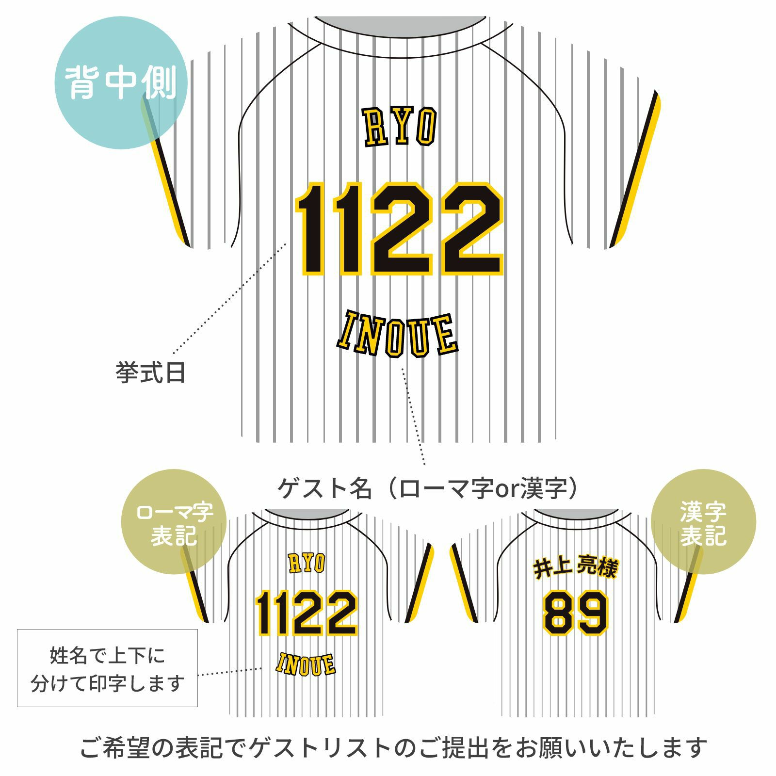 ユニフォーム席札仕様詳細背中側