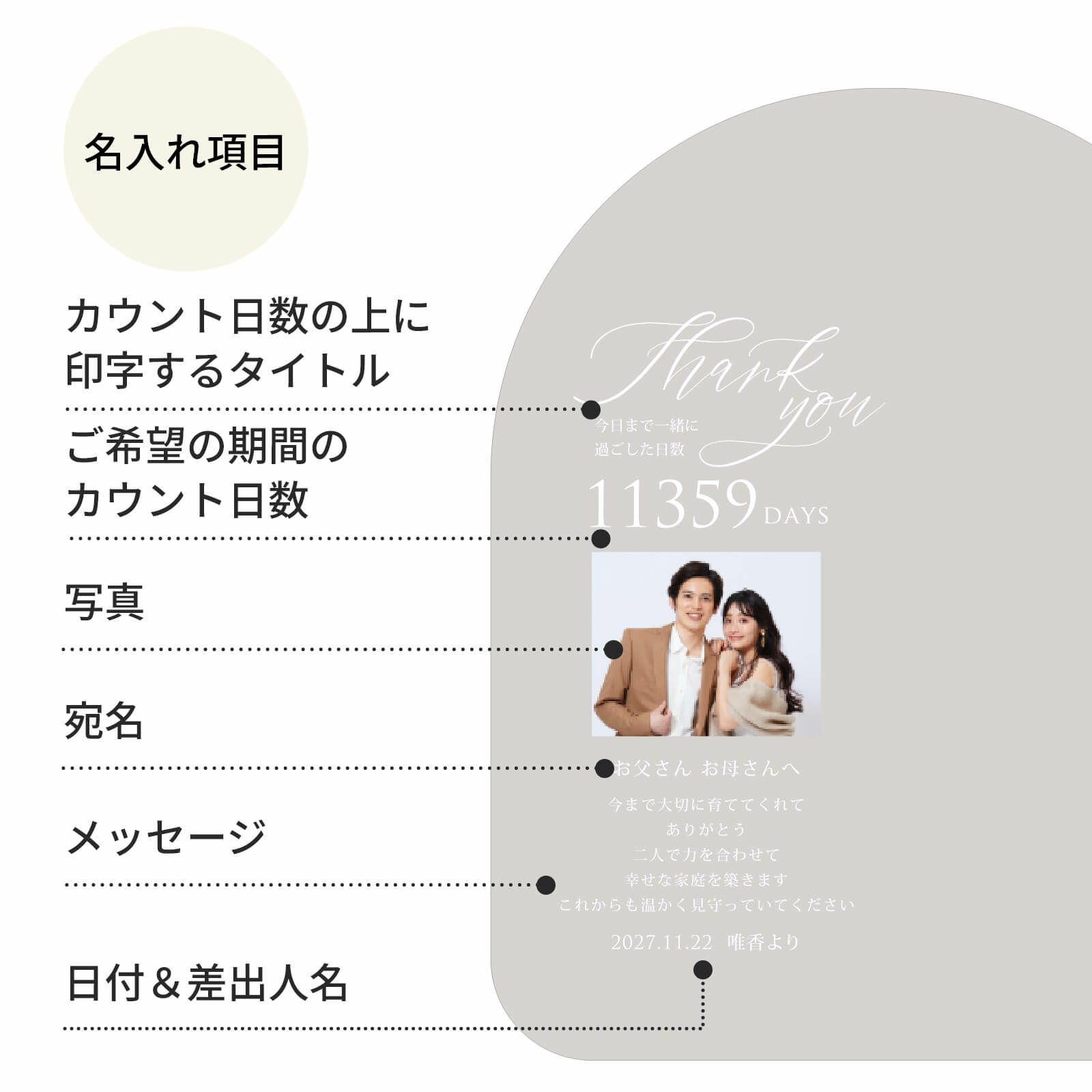 アクリル子育て感謝状名入れ項目