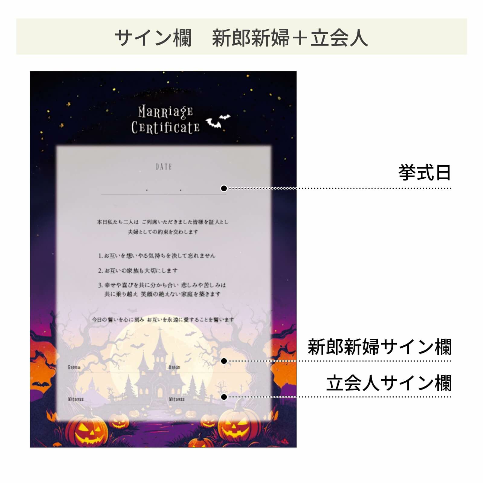 スタイルに合わせて選べるサイン欄新郎新婦＋立会人